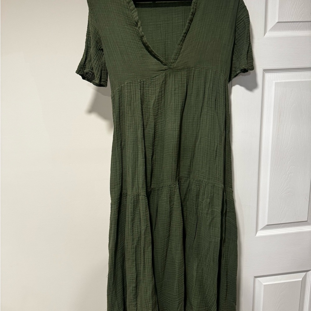 Anthropologie Green Tiered Midi Sundress